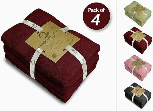 Softolle Luxury Bath Towels Set of 4 (27” x 54”) | Towels for Bathroom | Super Soft | Highly Absorbent Towels for Home, Spa, Gym (Red)