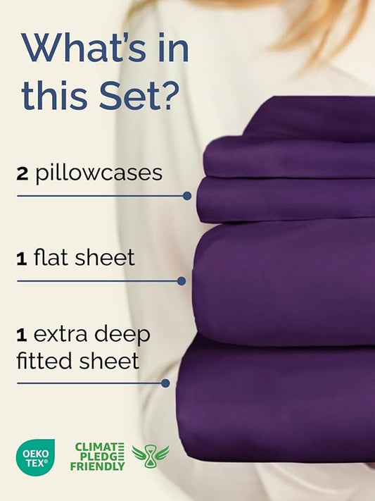 Extra Deep Pocket Queen Sheet Set - 4 Piece Breathable & Cooling Bed Sheets - Hotel Luxury Sheet Set - Ultra Soft, Wrinkle Free & Comfy - Easily Fits Extra Deep Mattresses - Deep Pocket Purple Sheets
