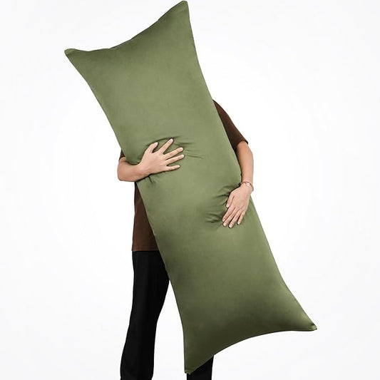 100% Cotton Body Pillow Case Cover with Zipper, Wrinkle-Free, Super Soft Pillowcase, Breathable Long Pillow Protector, 21" x 54", Green