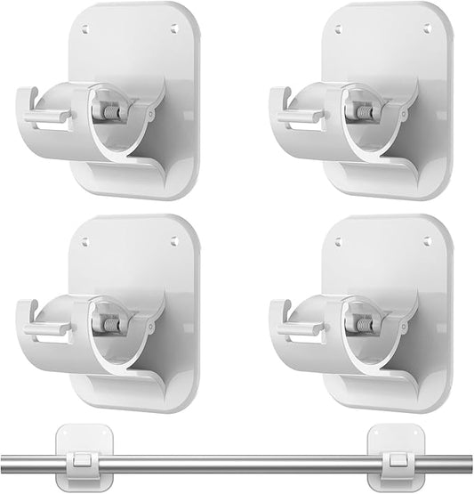 No Drill Curtain Rod Brackets No Drilling Holder 20lb - Renter Friendly Self Adhesive Hooks for Apartment Dorm Classroom Essentials Decor Hanging Drapes Rv Over Blinds Kitchen Bedroom Home