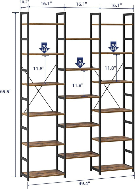 NUMENN 6-Tier Bookshelf Triple Column Bookcase with 17 Adjustable Open Display Shelves, Modern Book Shelves,Rustic Industrial Style Bookshelves for Bedroom, Living Room and Home Office, Vintage
