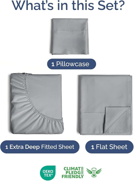 Extra Deep Pocket Twin Sheets - 3 Piece Breathable & Cooling Bed Sheets - Hotel Luxury Bed Sheet Set - Soft, Wrinkle Free & Comfy - Easily Fits Extra Deep Mattresses - Deep Pocket Steel Blue Sheets