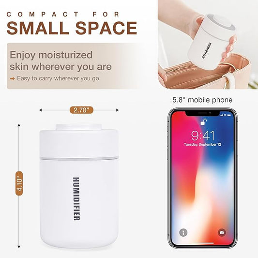 Portable Mini Humidifier, 180ml USB Cool Mist Small Humidifiers for Bedroom, Personal Desktop Humidification for Car Office Travel & Indoor Plants(White Grey)