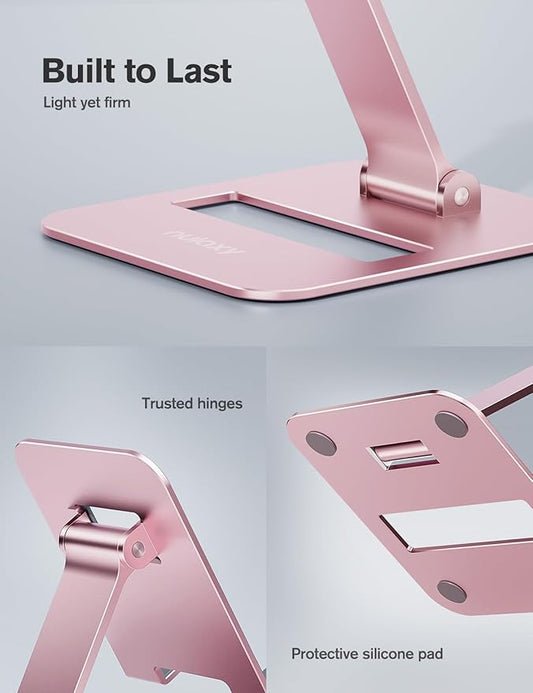 Nulaxy 2 Pack Dual Folding Cell Phone Stand, Fully Adjustable Phone Holder for Desk, Compatible with iPhone 16 15 14 13 12 11, Nintendo Switch, All Phones, Rose Gold