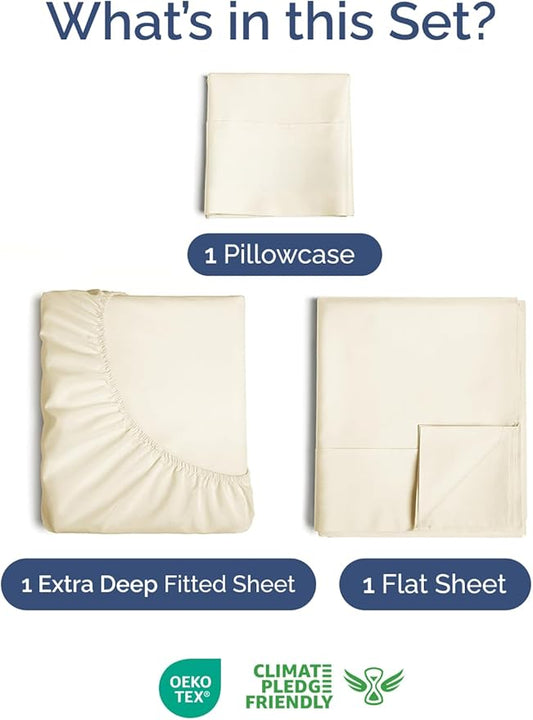 Extra Deep Pocket Twin XL Sheets - 3 Piece Breathable & Cooling Bed Sheets - Hotel Luxury Bed Sheet Set - Soft, Wrinkle Free & Comfy - Easily Fits Extra Deep Mattresses - Deep Pocket Off White Sheets