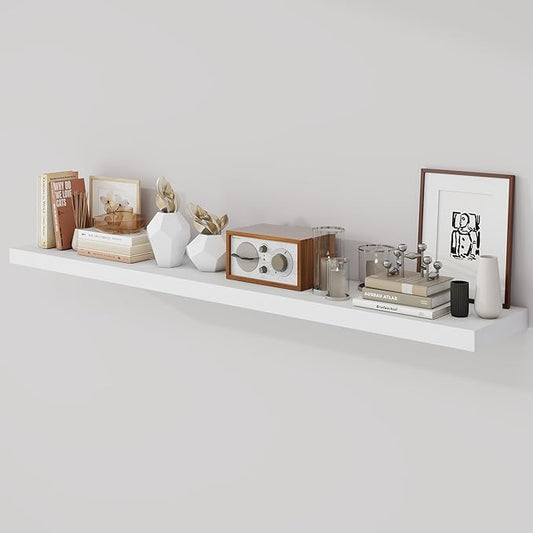 55 Inch Floating Shelves, 9.3" Deep Floating Shelf Wall Mounted, 56" Wall Shelves, Rustic Deep Bookshelf, Large Display Shelves & Storage Shelves for Bedroom, Living Room, White, Set of 1