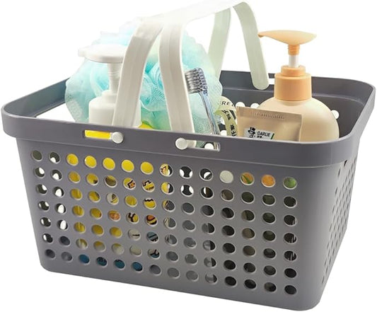 Plastic Shower Caddy Basket with Handles, Cleaning Supply for Dorm, School, Camping, Travel, Bathroom (light grey 1 pack)