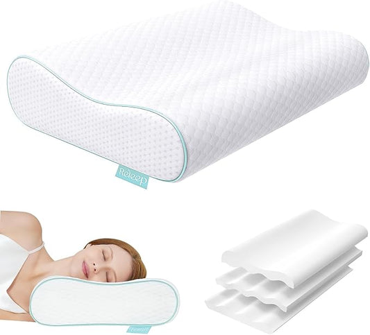 Cervical Neck Pillow, Side Sleeper Pillow for Neck Pain Relief, Adjustable Contour Pillow for Sleeping, Ergonomic Memory Foam Pillow, Orthopedic Cooling Pillow Back Stomach Sleeping, Queen Soft