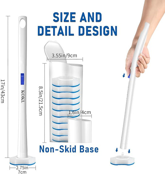 KOKL Disposable Toilet Brush, Toilet Bowl Cleaner Brush with 50PCS Toilet Brush Refills, Toilet Cleaner Refill Pads, Disposable Toilet Bowl Brush and Storage Caddy for Bathroom Cleaning(1-Set)