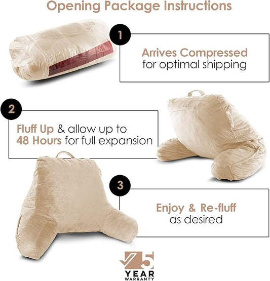 Nestl Reading Pillow with Shredded Memory Foam, Designed for Sitting Up in Bed and Couch, Back and Arms Adjustable Support for Adult & Teens Backrest Pillows for Reading, Washable Cover, Beige Cream