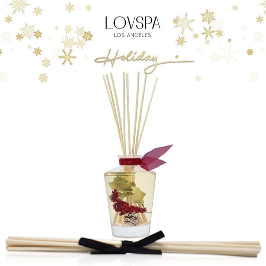 LOVSPA Reed Diffuser Set, Holiday Red Currant & Woods Scented Oil Diffuser with Sticks, Home Fragrance Accessories for Bathroom Shelf Decor, Aroma Diffusers for Home or Office Desk, USA Made