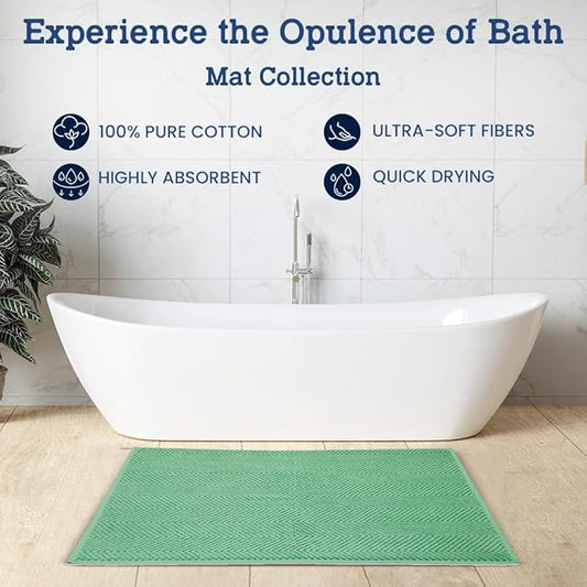 Casa Lino 100% Cotton Bath Mat Set of 2 (NOT A Rug) - 34" x 22" Bathroom Floor Towels - Machine Washable, Soft, Highly Absorbent & Quick Dry Bath Floor Towel (Green)