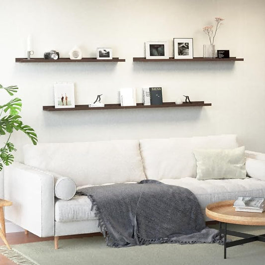 55.1 Inches Long Floating Shelves, 2 Set Rustic Wall Shelf for Bedroom, Nursery Book Shelf with Lip, Picture Ledge Shelf for Living Room, Bathroom, Kitchen - Walnut