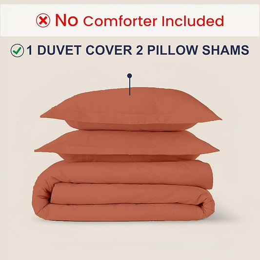 Kotton Culture 3 Pc 120" x 98" Duvet Cover Set Oversized King 100% Egyptian Cotton - 600 Thread Count Comforter Cover, Zipper Closure & Corner Ties - Fits Large King Inserts - Burnt Orange