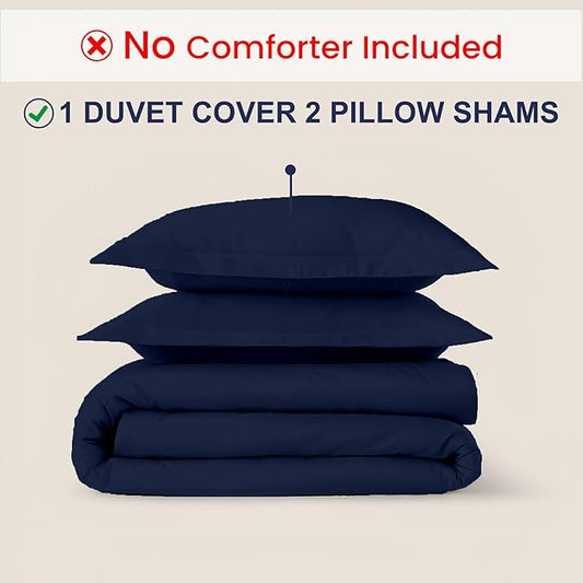 Kotton Culture 3 Pc California King Duvet Cover Set-100% Egyptian Cotton Sateen 600 Thread Count Ultra Soft Premium Durable Comforter Cover Zipper Closure & Corner Ties- (Navy Blue, 104" X 98")