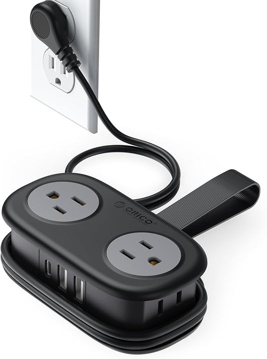 Travel Power Strip, ORICO 4 Outlets 3 USB Ports (1 USB C) with 4FT Wrapped Short Extension Cord Small Power Strip, Compact for Hotel Travel Essentials Cruise Approved-AP3