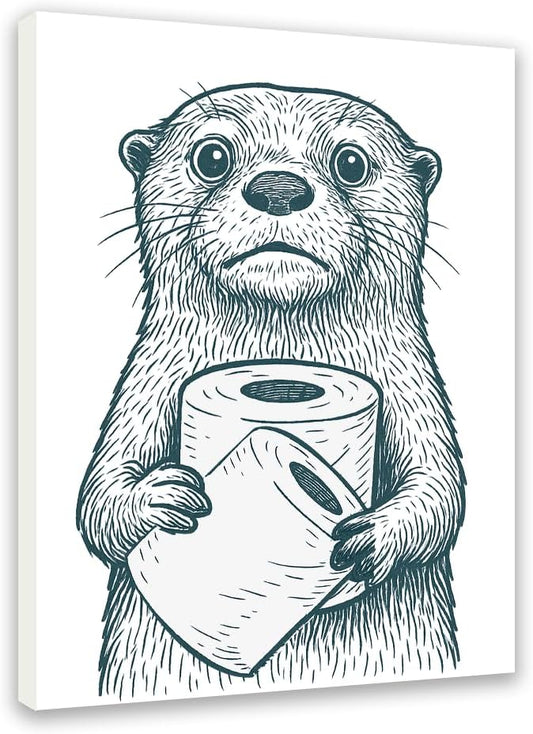 Jatinoo Funny Cartoon Otter Bathroom Wall Art Canvas Framed 11.5x15 Inches Black White Cute Animal-Inspired Prints for Toilet Wall Decor Ideal for Pet Lovers Young Adults Fun House Enthusiasts Home & Kitchen Posters