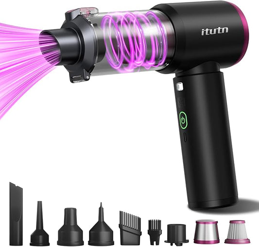 Mini Car Vacuum Portable Cordless with LED Light, 15000PA Powerful Suction, 80W High Power, One-Click Empty, Dual Hepa Filter, Car Vacuum Cleaner & Air Duster for Home, Desk, PC, Keyboard