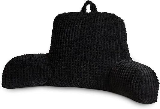 A Nice Night Reading Pillow Bed Wedge Large Adult Children Backrest with Arms Back Support for Sitting Up in Bed/Couch for Lounging Bedrest,Waffle Stereoscopic Design,Black