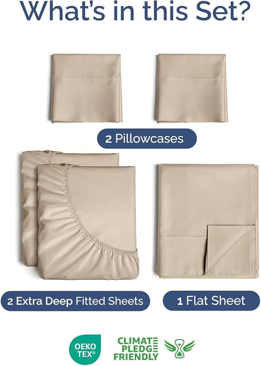 Extra Deep Pocket Split King Sheets - 5 Piece Breathable & Cooling Bed Sheets - Hotel Luxury Bed Sheet Set - Soft, Wrinkle Free & Comfy - Easily Fits Extra Deep Mattresses - Deep Pocket Cream Sheets