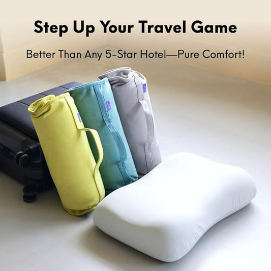 Cushion Lab Travel Deep Sleep Pillow β Compact Memory Foam Neck Pillow for Sleeping, Portable Pillow for Hotels, Camping, Side & Back Sleepers, On-The-Go β Calm Grey