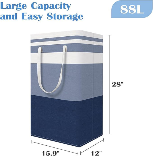 BlissTotes 3-Pack Laundry Basket, Freestanding&Waterproof Laundry Hamper, Collapsible Tall Clothes Hamper with Easy Carry Handles for Clothes, Towels in the Family and Dorm,Gradient Blue,88L