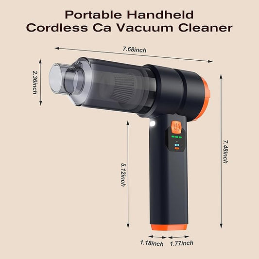 Car Portable Handheld Vacuum Cordless Cleaner with 13000PA Suction, 130000RPM, 6800mAh Battery, 10 Nozzles, Rubber Paint Material for Car, Home, Pet Cleaning(Black Orange)