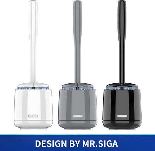 MR.SIGA Toilet Bowl Brush and Holder, Premium Quality, with Solid Handle and Durable Bristles for Bathroom Cleaning, White, 1 Pack