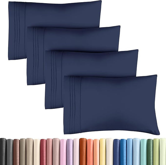 Queen Pillow Cases Set of 4 - Ultra Soft Hotel Quality Pillowcase Covers - Comfy, Cozy & Wrinkle Free - Shrinkage, Stain & Fade Resistant - Machine Washable Pillow Protectors - 4 Piece Set - Navy Blue