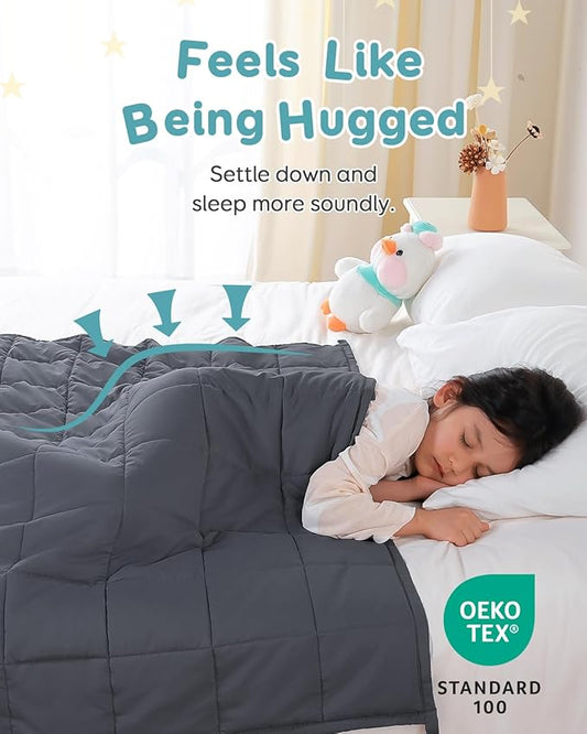Topblan Weighted Blanket 7 lb, 41" x 60" Heavy Throw Blanket for Teens, Glass Bead Filling for Calming and Better Sleep, Washable, Dark Grey