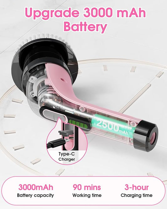 Electric Spin Scrubber for Cleaning Bathroom: Cordless Power Shower Scrubber - Electric Cleaning Brush for Tile Tub - Pink