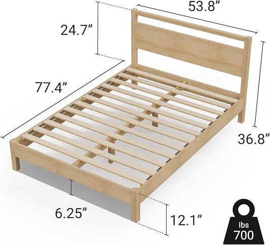 LIFEMENT Signature Wood Platform Bed Frame with Headboard, Essential, Noise Free, Under Bed Storage, No Box Spring Needed, Easy Assembly (Natural, Full)