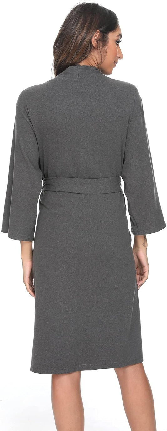 U2SKIIN Womens Robes, 100% Cotton Lightweight Robes 3/4 Sleeves Kimono Knit Soft Loungewear Short Bathrobe
