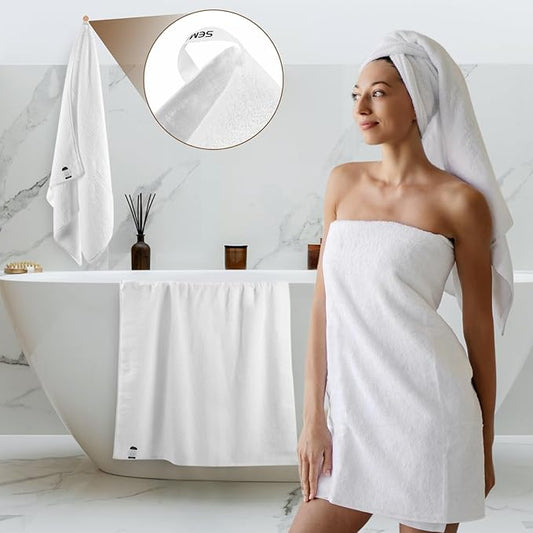 SEMAXE White Bath Towels Set of 4, 100% Cotton Luxury Bathroom Towels, Soft, Absorbent, and Quick-Drying, 55"x27", Perfect for Hotels, Gyms, and Spas