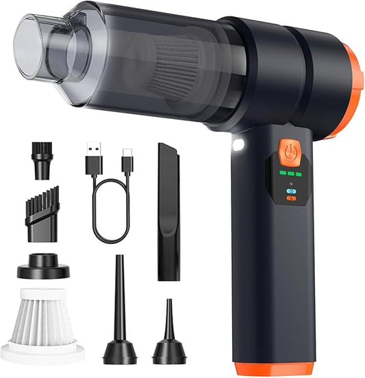 Car Portable Handheld Vacuum Cordless Cleaner with 13000PA Suction, 130000RPM, 6800mAh Battery, 10 Nozzles, Rubber Paint Material for Car, Home, Pet Cleaning(Black Orange)