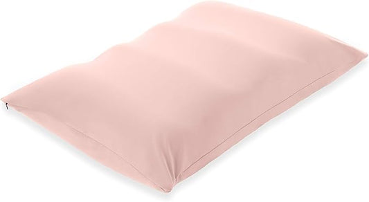 PILLOWY Premium Microbead Bed Pillow, X-Large Extra Fluffy But Supportive - Ultra Comfortable Sleep with Silk Like Anti Aging Cover 85% Spandex/ 15% Nylon Breathable, Cooling Cream Peach