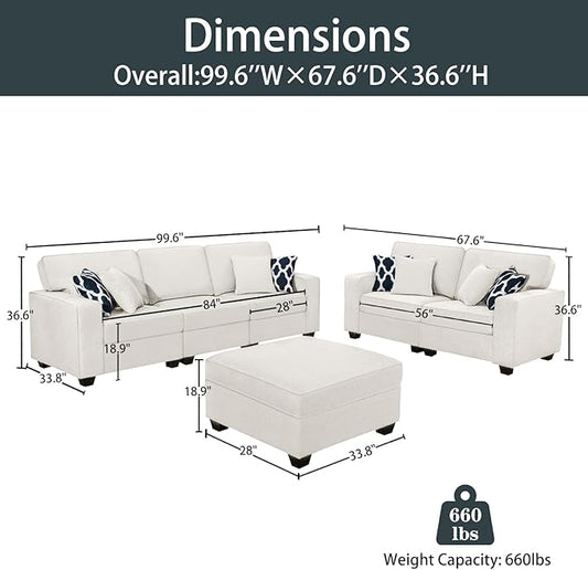 Legend Vansen Modular Sectional Sofa U Shaped Couch with Ottoman Modern Reversible Corner Sectional Couch for Living Room (Cream, 2+3 with Ottoman)