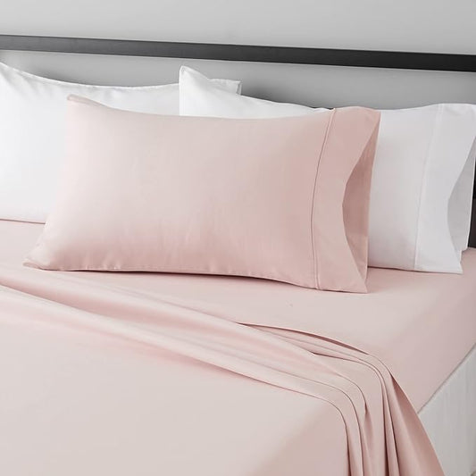 Amazon Basics Lightweight Super Soft, Comfortable Easy Care Microfiber 3-Piece Bed Sheet Set with 14-Inch Deep Pockets, Easy to Wash, Twin XL, Blush Pink, Solid AmazonBasics