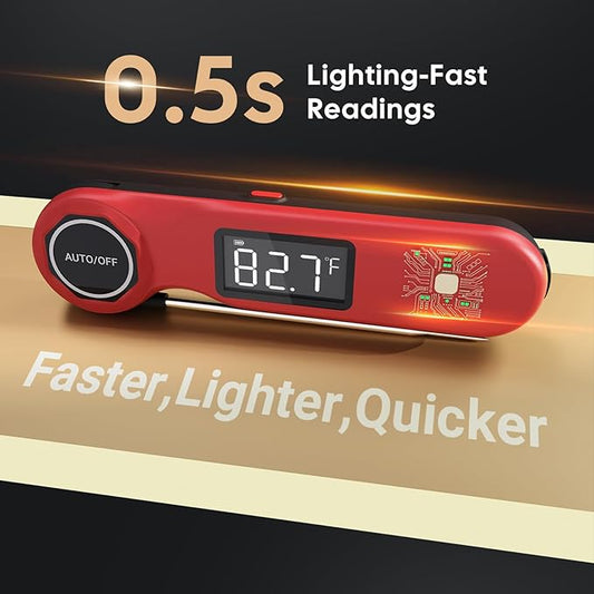 Rechargeable 0.5 Seconds Instant Read Meat Thermometer for Cooking, ±0.5℉ Accuracy Digital Food Thermometer with Large Screen, Waterproof Kitchen Thermometer Magnets for Grilling Frying BBQ