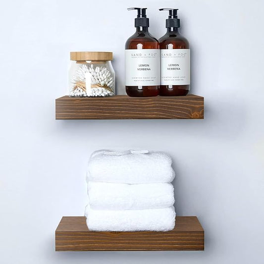 Homeforia Classic Walnut 12 inch Floating Shelf, High End Solid Real Wood Small 12inch Floating Shelves for Wall Mounted, 12in Floating Shelves, Heavy Duty Bracket, 12 X 6.5 X 1.75 inches, Set of 3