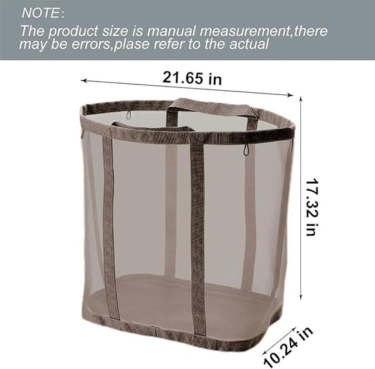 Mesh Bag with Handles, Collapsible Laundry Basket, Foldable Laundry Bag, Breathable Folding Beach Bag,Space-saving Travel Tote Bags (1, Brown)