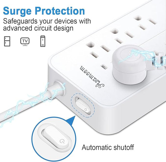 15FT Surge Protector Power Strip Extension Cord with USB C, Flat Plug Power Strip with Long Cord,8 Outlets and 4 USB Port,1700J Wall Mount Desk Multiple Outlets for Home Office White ETL Listed 