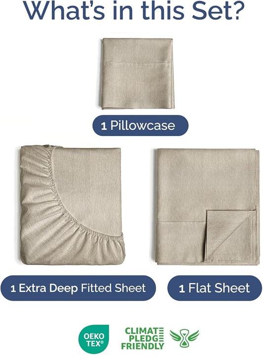Extra Deep Pocket Twin XL Sheets - 3 Piece Breathable & Cooling Bed Sheets - Hotel Luxury Bed Sheet Set - Soft, Wrinkle Free & Comfy - Easily Fits Extra Deep Mattresses - Heathered Beige Sheets Set
