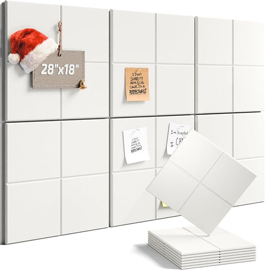 Felt Bulletin Board Tiles -28"x18" Cork Board Alternative for Office Decor, Push Pin Board Wall Organizer 6-Pack-Milky White