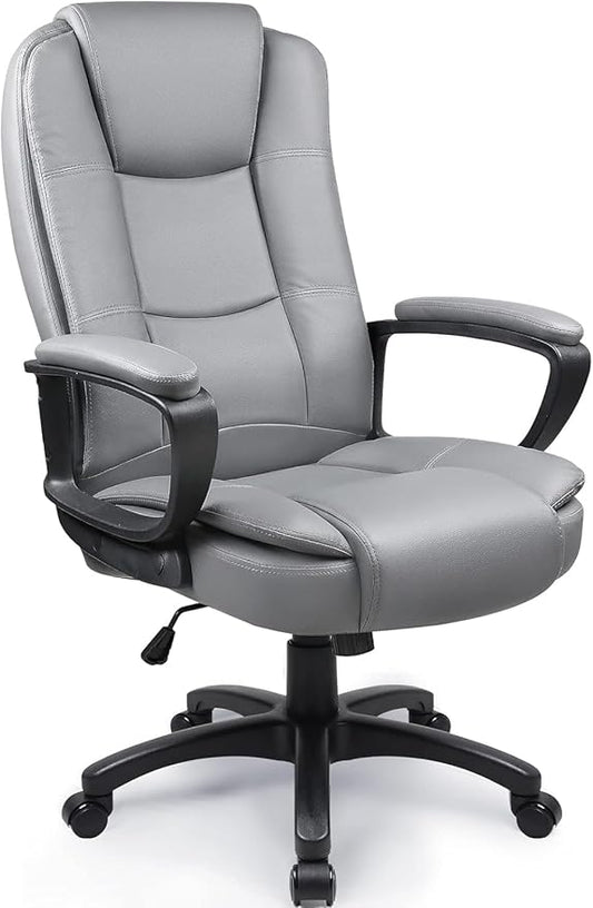 OFIKA Home Office Chair, 400LBS Big and Tall Chair Heavy Duty Design, Ergonomic High Back Cushion Lumbar Back Support, Computer Desk Chair, Adjustable Executive Leather Chair with Armrest (Grey)