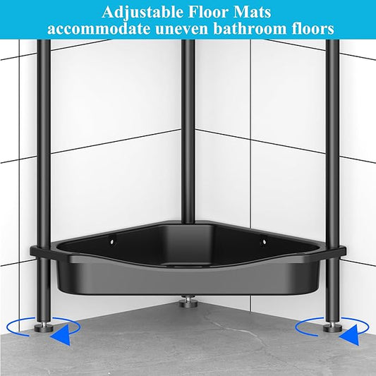 4 Tier Floor Standing Corner Shower Caddy Organizer Shelf with Hooks, Bathroom Shelves Stand Rack, Jet Black