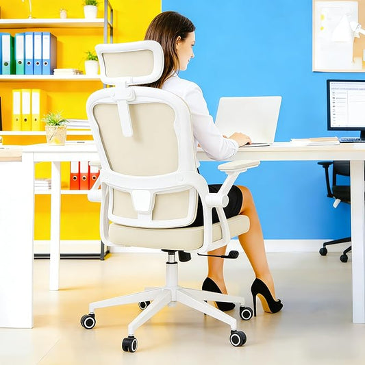 Ergonomic Office Chair - 400LB Comfy Desk Chairs with Adjustable Headrest and Lumbar Back Support, Mesh Computer Chairs with Wheels and Arms for Home Office, Study