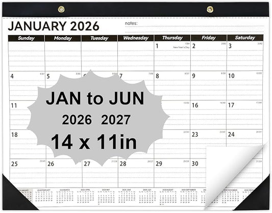 Desk Calendar 2026-2027, 14" X 11" Desktop Calendar 2026-2027, 18 Months Calander Runs from Jan. 2026 to Jun. 2027, Academic Monthly Planner for Home School Office (White and Black)