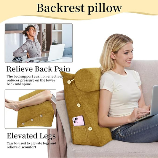 Bed Wedge Reading Pillow, Adjustable Reading Throw Cushion Triangular Pillow Wedge Couch Pillow for Lumbar Neck Back Support Pillow with Removable Linen Cover