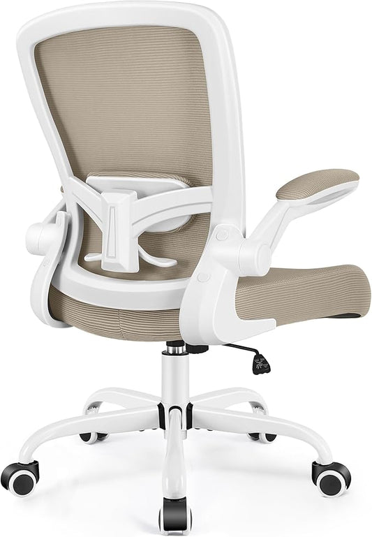 FelixKing Office Chair, Ergonomic Desk Chair Breathable Mesh Chairs Adjustable High Back Lumbar Support Flip-up Armrests, Executive Rolling Swivel Comfy Computer Chairs Home Office Khaki